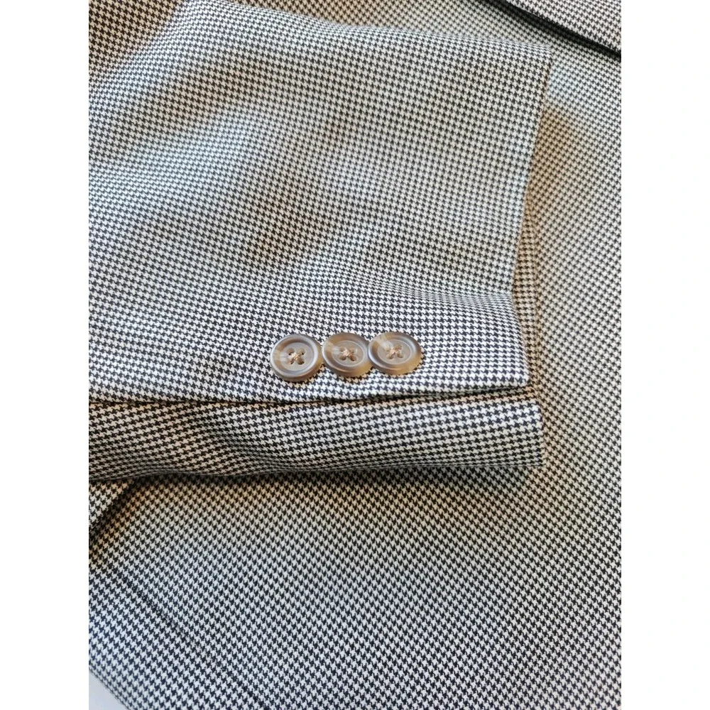 Lauren Ralph Lauren Mens Sport Coat 45L White Black Houndstooth Wool Blazer C801